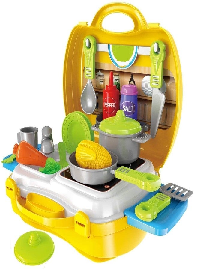Space Enterprises Kitchen Set for Kids Girls | Plastic Suitcase | 26 Pieces | Pretend and Play | Best Birthday and Return Gift | Non Toxic | Yellow Colour - Image 1